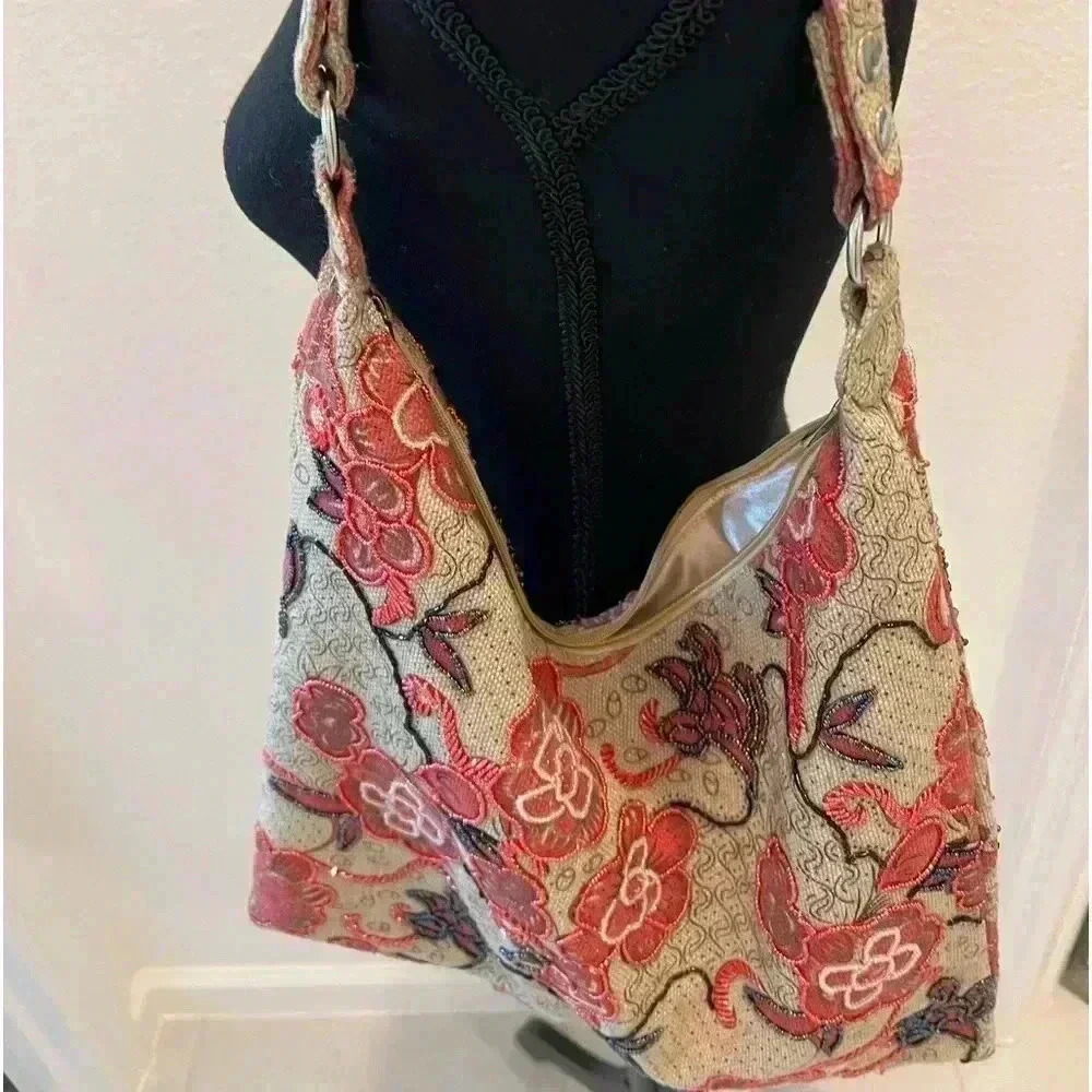 Quality Beaded cottage grandma chic Boho beaded purse handbag lined. Boutique